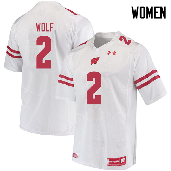 Women #2 Chase Wolf Wisconsin Badgers College Football Jerseys Sale-White - Click Image to Close